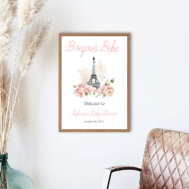 Bonjour Bebe Parisian Blommigt Baby Shower Välkomm Poster