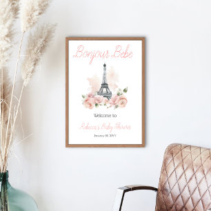 Bonjour Bebe Parisian Blommigt Baby Shower Välkomm Poster
