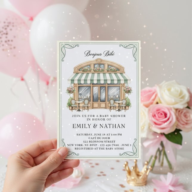 Bonjour Bebe Parisian café french patisserie girl Inbjudningar (Skapare uppladdad)