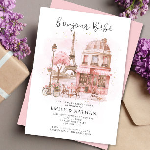 Bonjour Bébé Parisian Café Rosa Baby Shower Inbjudningar