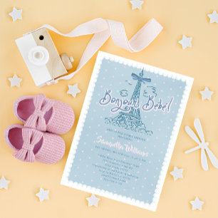 Bonjour Bébé Parisian Denim Blå Jean Baby Shower Inbjudningar