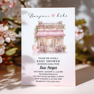 Bonjour Bebe Parisiskt Bebyshov Rosa Fransk Café Inbjudningar