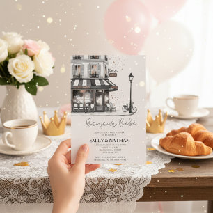 Bonjour Bebe Parisiskt kafé rosa Eiffeltornet flic Inbjudningar