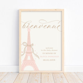 Bonjour Bébé Pink Paris Eiffel Tower Welcome Sign Poster
