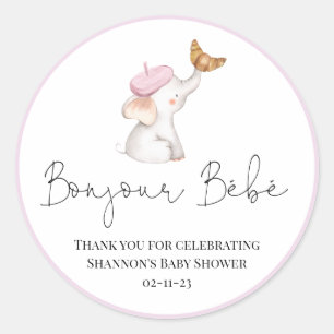 Bonjour Bebe Romantic Fransk Girl Baby Shower Clas Runt Klistermärke