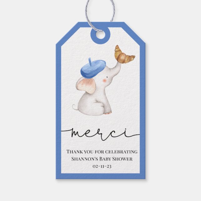 Bonjour Bebe Romantic Fransk Girl Baby Shower Gif Presentetikett (Framsidan)