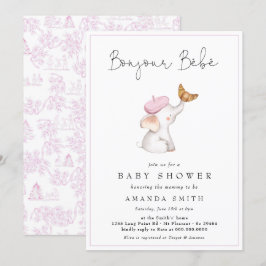 Bonjour Bebe Romantic Fransk Girl Baby Shower Inbjudningar