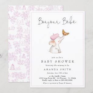 Bonjour Bebe Romantic Fransk Girl Baby Shower Inbjudningar