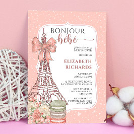 Bonjour Bebe Romantic Fransk Girl Baby Shower Inbjudningar