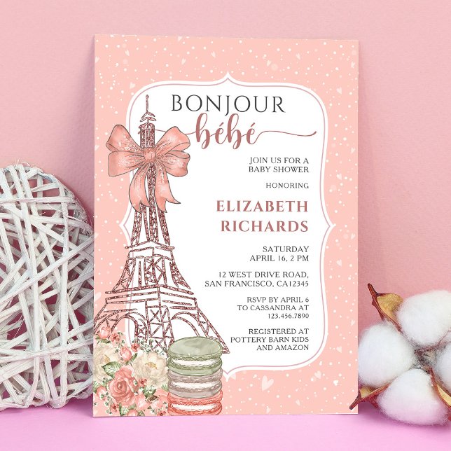 Bonjour Bebe Romantic Fransk Girl Baby Shower Inbjudningar (Skapare uppladdad)