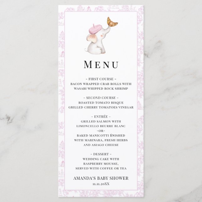 Bonjour Bebe Romantic Fransk Girl Baby Shower Meny (Framsida)