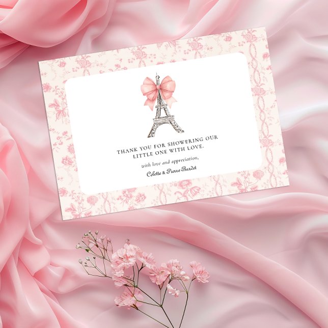 Bonjour Bebe Romantic Rosa Fransk Tack ditt kort (Bon Jour Bebe French Baby Shower Thank You Card )