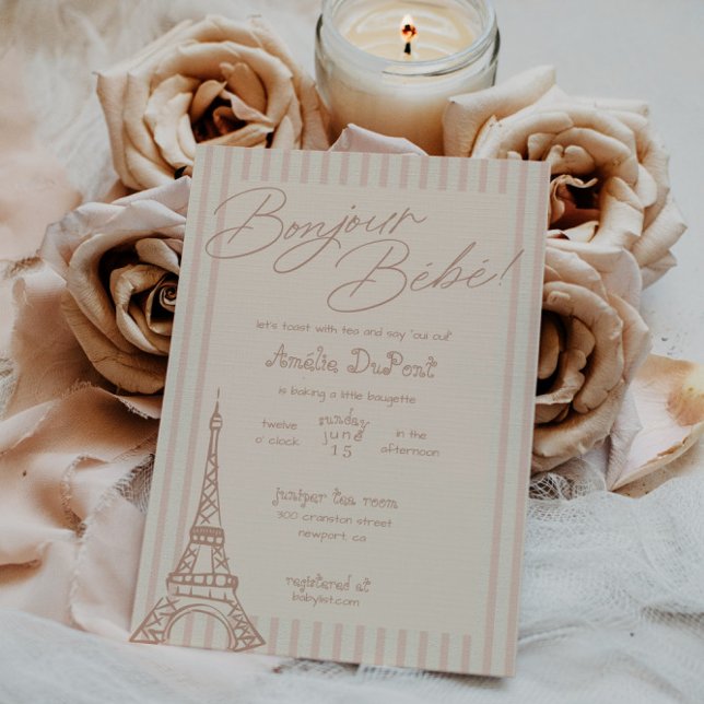 Bonjour Bebe Rosa Baby Shower-inbjudan Inbjudningar (Skapare uppladdad)