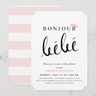 Bonjour Bebe Rosa Beret Simple Girl Baby Shower Inbjudningar