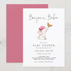 Bonjour Bebe Rosa Fransk Elephant Baby Shower Inbjudningar