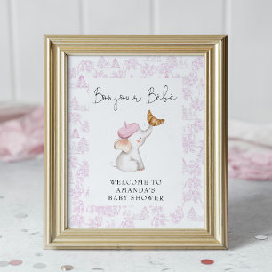 Bonjour Bebe Rosa Fransk Girl Baby Shower Poster