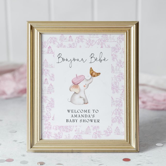 Bonjour Bebe Rosa Fransk Girl Baby Shower Poster (Skapare uppladdad)