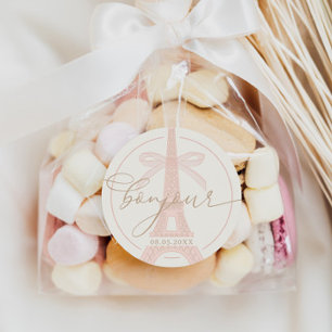 Bonjour Bébé Rosa Paris Eiffeltornet Barnkalas Runt Klistermärke