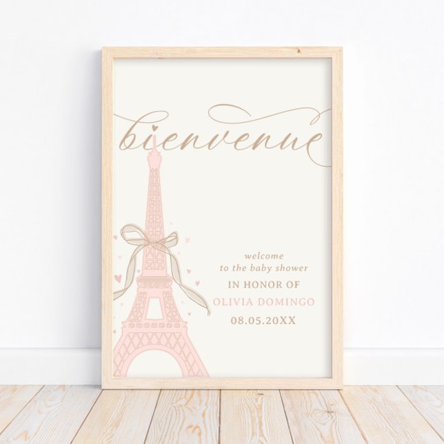Bonjour Bébé Rosa Paris Eiffeltornet Välkomstskylt Poster (Skapare uppladdad)