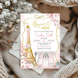Bonjour Bebe Rosa Parisian Cafe Baby Shower Inbjudningar