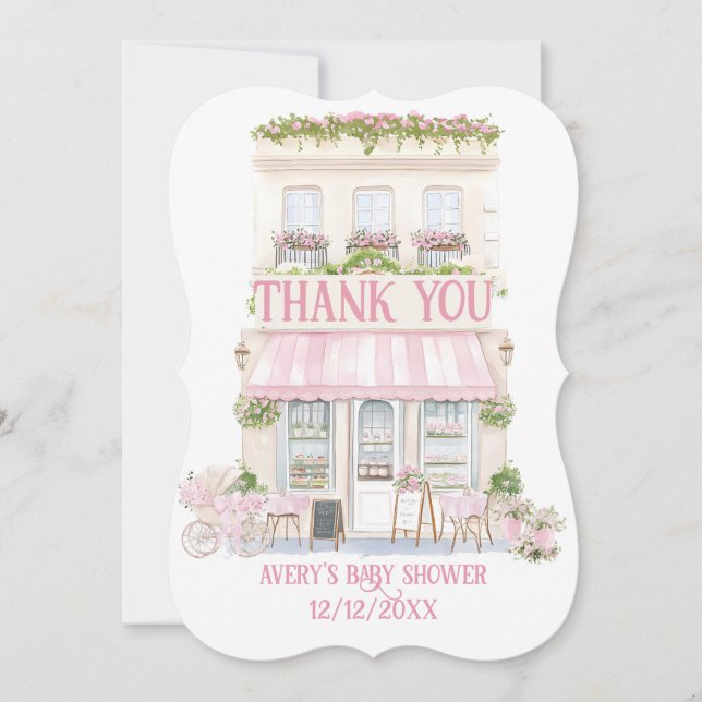 Bonjour Bebe Rosa Parisian Cafe Flicka Shower Tack Kort (Framsida)