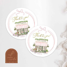 Bonjour bébé Rosa Parisiska kafé Tack Sticker Runt Klistermärke