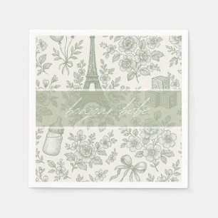 Bonjour Bebe Sage Grönt Toile Fransk Baby Shower Pappersservett