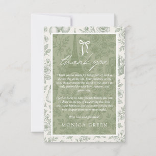 Bonjour Bebe Sage Grönt Toile Fransk Baby Shower Tack Kort