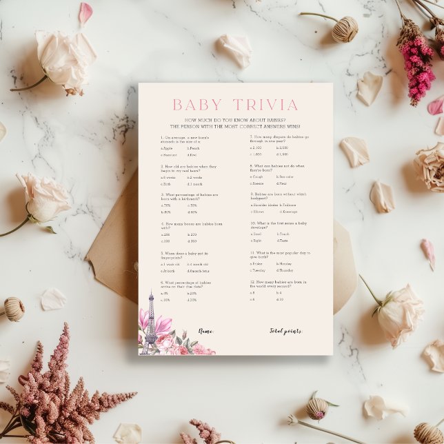 Bonjour Bebe | Spelkort för babyskor i Baby Trivia Inbjudningar (Skapare uppladdad)