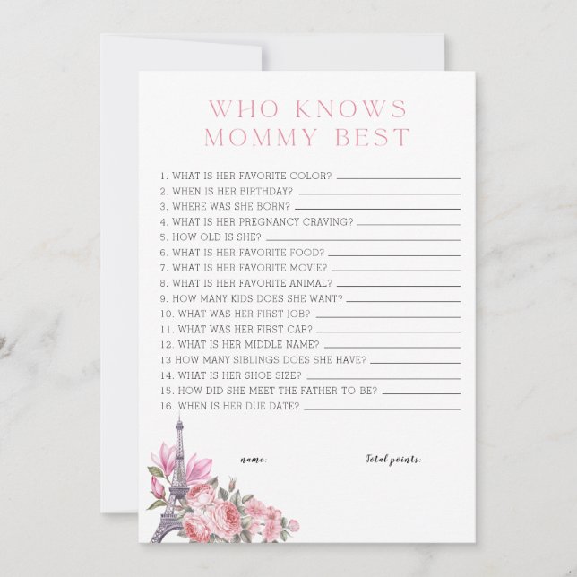 Bonjour Bebe | Vem känner Mamma Best Baby Shower Inbjudningar (Framsida)