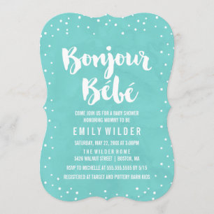 Bonjour Bebe Watercolor Baby Shower Inbjudningar