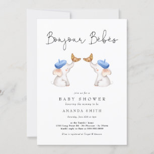 Bonjour Bébés Fransk Elephant Boy Shower Toile Inbjudningar