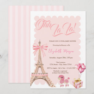 Bonjour Bebis Eiffeltornet Bow Randig Baby Shower Inbjudningar