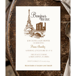 Bonjour Bebis Eiffeltornet Paris Baby Shower Inbjudningar