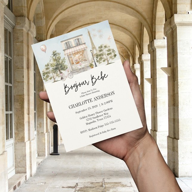 Bonjour Bebis Paris Fransk Baby Shower Inbjudningar (Skapare uppladdad)
