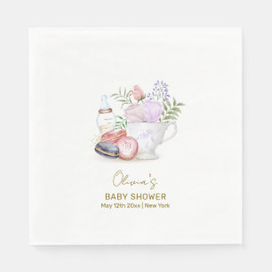 Bonjour Blommigt Macarons Mjölk Tea Baby Shower Pappersservett