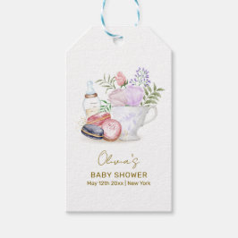 Bonjour Blommigt Macarons Mjölk Tea Baby Shower Presentetikett