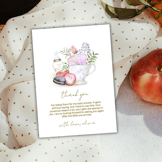 Bonjour Blommigt Macarons Mjölk Tea Baby Shower Tack Kort (Bonjour Floral Macarons Milk Tea Baby Shower Thank You Card)