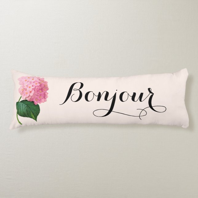 Bonjour Bonne Nuit Rosa Hydrangea Body Pillow Kroppskudde (Framsidan)