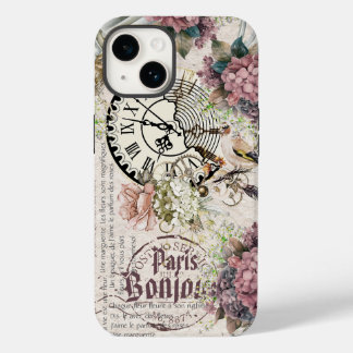 Bonjour Botanical french artwork Cute bird Grunge