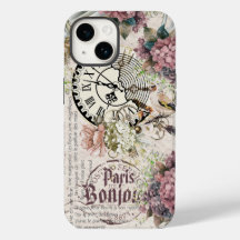 Bonjour Botanisk fransk konst Cuttig fågel Grunge