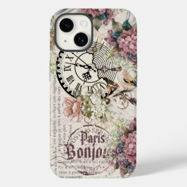 Bonjour Botanisk fransk konst Cuttig fågel Grunge