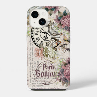 Bonjour Botanisk fransk konst Cuttig fågel Grunge