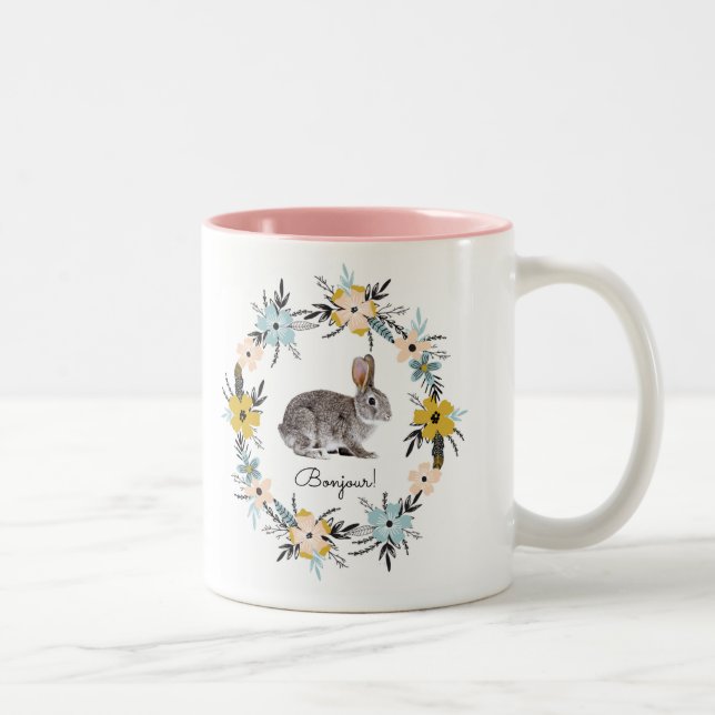 Bonjour! Bunny och Vår Flower Wandeans Påsk Två-Tonad Mugg (Höger)