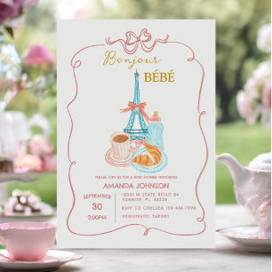 Bonjour Cafe Rosa Coquette Baby Shower Inbjudningar