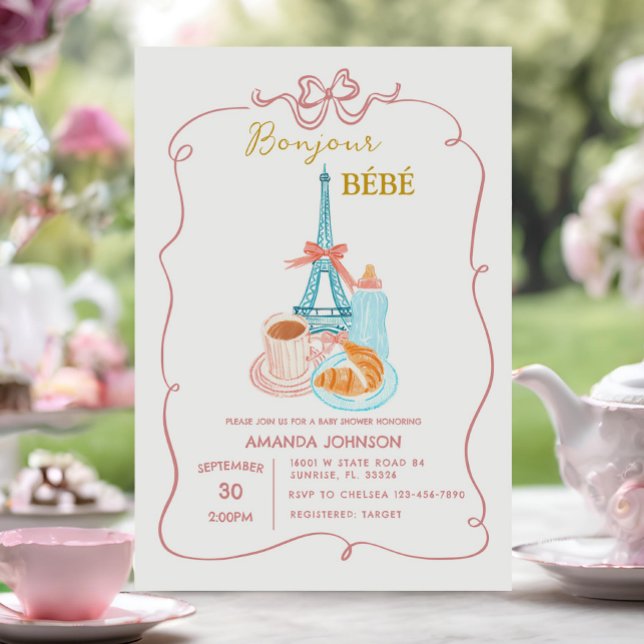 Bonjour Cafe Rosa Coquette Baby Shower Inbjudningar (Skapare uppladdad)