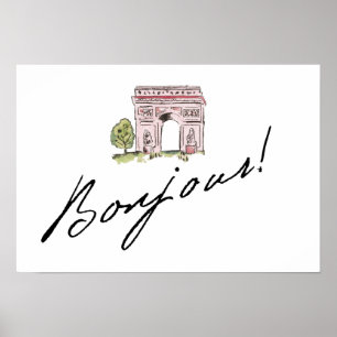 Bonjour! Citationstecken med Arc de Triomphe Poster
