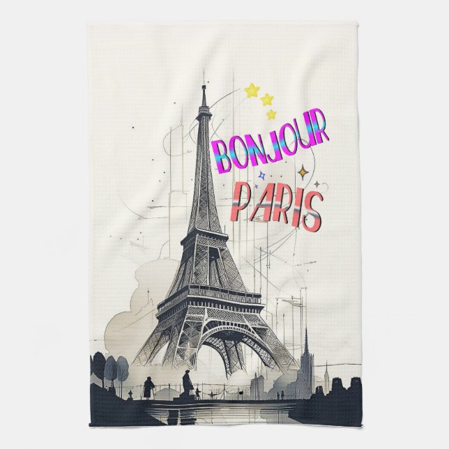 Bonjour Colorful Paris Kökshandduk (Vertikal)