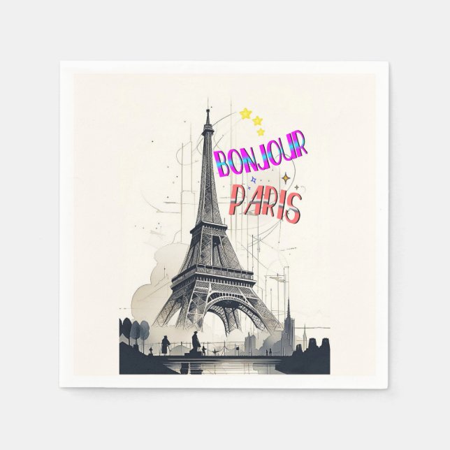 Bonjour Colorful Paris Pappersservett (Framsidan)