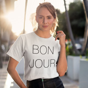 Bonjour Cool Minimal Typografi T Shirt